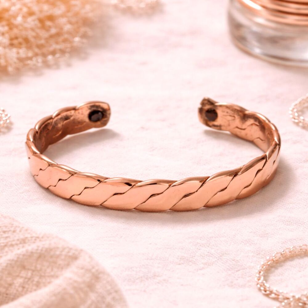 Vintage Diagonal Twist Copper Cuff Bracelet Adjustable Boho Style